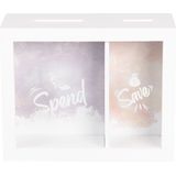 Clayre & Eef Spaarpot 20x7x16 cm Wit Hout Rechthoek Spend & Saver Leuke Spaarpot