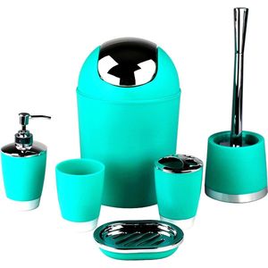 Bath Set, 6-Piece Various Bathroom Accessories, Soap Dispenser and Toilet Brush (Turquoise) Brand: GMMH