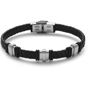 Twice As Nice armband in zwart leder en edelstaal Zwart 21 cm