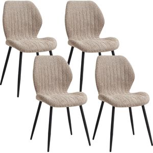 KTN® - Eetkamerstoelen set van 4 - Rugleuning - Fauteuil - Woonkamerstoelen - Kuipstoelen - Comfi Linnen Stof - Gewatteerde zitting - Metalen poten - Taupe