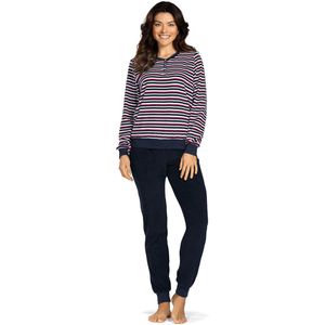Comtessa Badstof dames pyjama - navy blue gestreept - maat 42