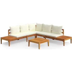 vidaXL Loungeset 4-delig - Crèmewit - Acaciahout Tuinstoel - Lounge Set - Buitendecor - Acacia Hout - Tuintafel