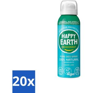 Happy Earth – Deodorant Natural Air Spray – 100% Natuurlijk Cedar Lime – 100 ml - Bulkverpakking - 20 stuks
