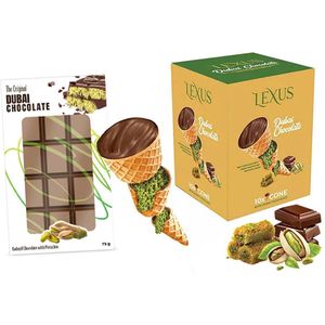 Dubai chocolade VOORDEELPAKKET - Dubai chocolade (75g) & Dubai hoorntjes (13.5g x 10) - premium chocolade - pistache & kadayif