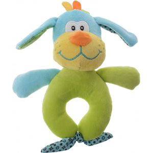 Eddy Toys Pluche rammelaar hond blauw/groen 16 cm