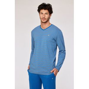 Woody Heren pyjama blauw-gele streep - maat S