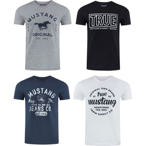 Mustang Heren T-Shirt 4-pack Mustang heren-T-shirt regular fit Veelkleurig L Ronde Hals Volwassenen Opdruk Print Shirts