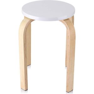 Gebogen houten kruk - stapelbaar - ronde kruk - antislip - thuis - keuken - badkamer - kinderkamer - meerdere kleuren - 45 x 30 cm - wit Houten kruk