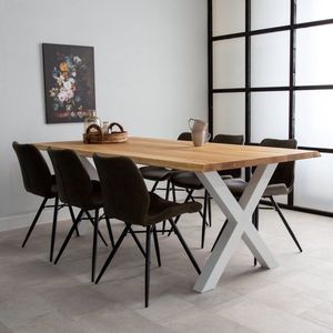 Dimehouse Eettafel Revi eikenhout X-poot wit 200 x 100 x 4 cm - 200 x 100 x 4 cm - Eikenhout - Industrieel|Landelijk - Rechthoek