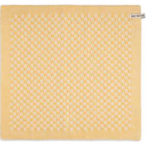 Knit Factory Gebreide Keukendoek - Keukenhanddoek Cubes - Geblokt motief - Handdoek - Vaatdoek - Keuken doek - Ecru/Gold - Goud - Traditionele look - 50x50 cm