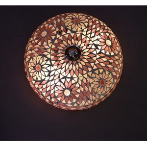 Oosterse mozaïek plafondlamp Turkish Design | 2 lichts | paars | glas / metaal | Ø 38 cm | eetkamer / woonkamer / slaapkamer | sfeervol / traditioneel / modern design