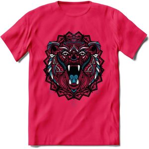 Beer - Dieren Mandala T-Shirt | Blauw | Grappig Verjaardag Zentangle Dierenkop Cadeau Shirt | Dames - Heren - Unisex | Wildlife Tshirt Kleding Kado | - Roze - XXL