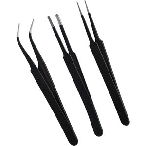Zeynomax - 3-delige pincettenset van roestvrij staal voor sieraden, elektronische reparaties en manicure - precisiepincet met gebogen punt