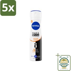 5 x NIVEA - Deodorant Spray - Zwart & Wit Ultieme Impact - Anti-Transpirant - 150 ml - Grootverpakking - Deodorant Spray - Anti-vlek - Anti-transpirant - Kledingzorg - Witte Vlekken