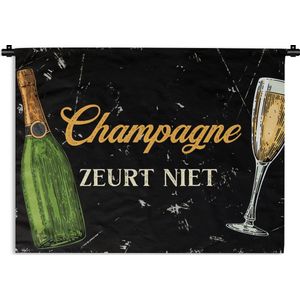 Wandkleed - Wanddoek - Champagne - Fles - Zwart - 120x90 cm - Wandtapijt - Cadeau voor vrouw - Cadeau voor man