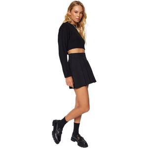 Trendyol Zwarte Geplooide Geweven Shortrok Twoaw24Sr00014