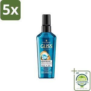 5 x Gliss - Hair Repair - Serum Aqua Revive - oor Hydraterende Haarverzorging - 75 ml - Grootverpakking - Haar Serum - Droge Haren - Beschadigd Haar - Intensieve Hydratatie - Haarverzorging