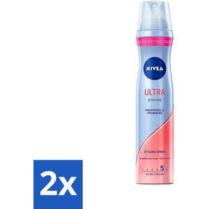 2 x Nivea - Haarspray - Ultra Strong - 250 ml - Haarspray - Sterke Fixatie - Langdurige Hold - Macadamia Olie - Haarverzorging