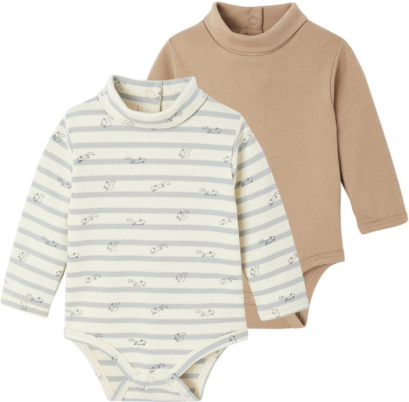 Vertbaudet - Set van 2 Body's - Interlock - 1 Gestreept en 1 Effen