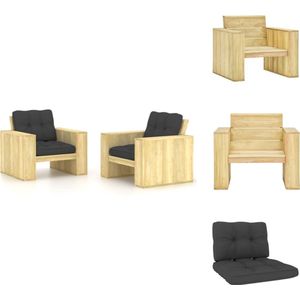 vidaXL Tuinstoelen - Houten - Geïmpregneerd grenenhout - Antraciet kussens - 89 x 76 x 76 cm - 2 stoelen - Tuinstoel
