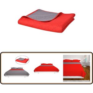 vidaXL Dubbelzijdige Quilt 170x210 cm Rood/Grijs Gequilt Beddengoed - Microfiber Bedsprei - Dubbele Zijden Bedsprei - Warme Bedsprei - Rode Bedsprei