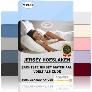 Silky Jersey  (2 stuks)  Fijne Extra Zachte Hoeslakens 100% Katoen - 90x200 cm Hemelsblauw