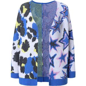 Angel of Style - Dames - Vest straight fit gemengd patroon open model - Blauw - Maat 42+