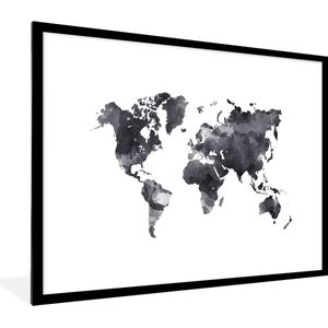 Fotolijst incl. Poster - Wereldkaart - Waterverf - Zwart - Wit - 80x60 cm - Posterlijst