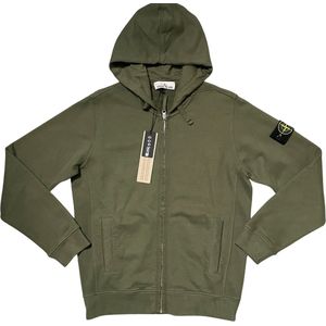 Stone Island - Geborsteld Katoenen Fleece Volledige Rits Hoodie - Groen - Heren