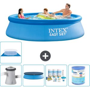 Intex Rond Opblaasbaar Easy Set Zwembad - 305 x 76 cm - Blauw - Inclusief Pomp Afdekzeil - Onderhoudspakket - Filter - Grondzeil - Stofzuiger