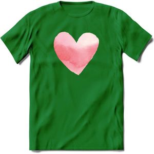 Valentijn Pastel waterverf Hart T-Shirt | Grappig Valentijnsdag Cadeautje voor Hem en Haar | Dames - Heren - Unisex | Kleding Cadeau | - Donker Groen - XXL