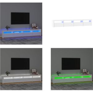 vidaXL Tv-meubel met LED-verlichting 240x35x40 cm hoogglans wit - Tv-kast - Tv-kasten - Tv-meubel - Tv-meubel Met LED-verlichting