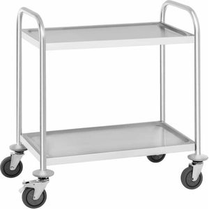 LifeStages® Serveerwagen Roestvrijstalen keukenwagen met wielen Transportwagen 2 planken (draagvermogen: 150 kg, ladeafstand: 45,5 cm)