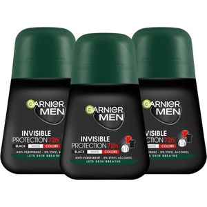Garnier Men Deodorant Roll-On Invisible Protection 72h Anti-Perspirant Deodorant Roller - 3 X 50ml - Deodorant Man