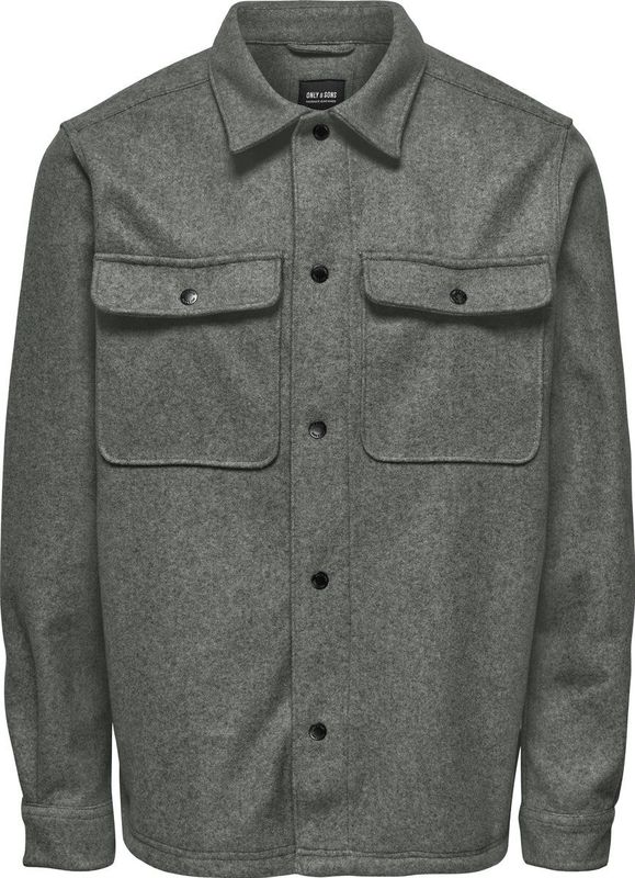 Only & Sons - Onsash Ovr Woolen Look - Overhemd - Castor Gray/Melange - Lange Mouwen