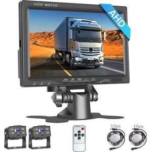Achteruitrijcamera met 2 camera's en 7 inch monitor, IP68 waterdicht, nachtzicht & dubbele camera voor vrachtwagen en camper