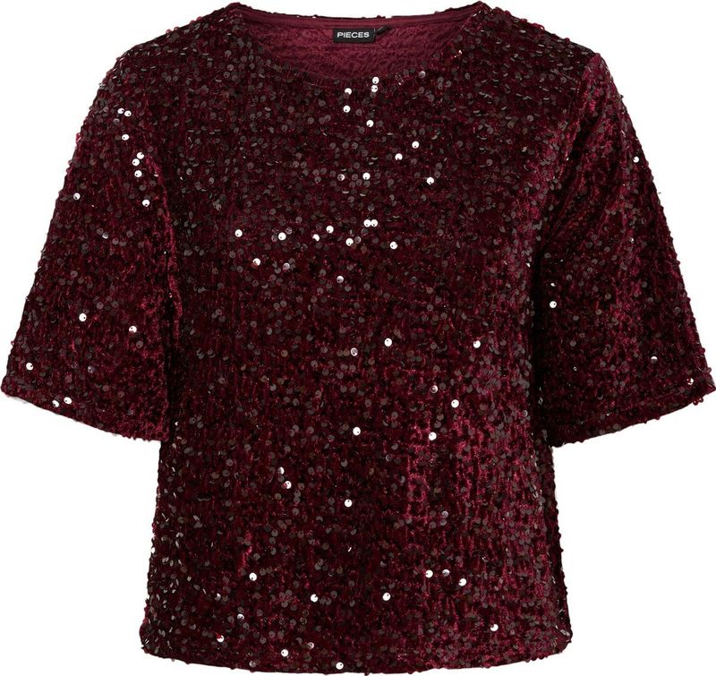 Pieces - Pckam Ss Top Jrs Noos - T-shirt - Bordeauxrood - Dames
