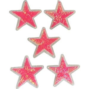 Ster Sterren Strijk Embleem Patch Set Glitter Roze 5 sterren 8.5 cm / 8.5 cm / Roze