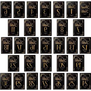 1-30 Zwarte en Gouden Tafel Nummer Kaarten voor Bruiloft, Receptie of Verjaardag