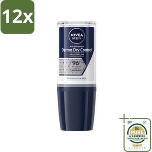 NIVEA MEN - Deodorant Roller - Derma Dry Control - 50 ml - Voordeelverpakking - 12 stuks - Deodorant roller - Mannelijke huid