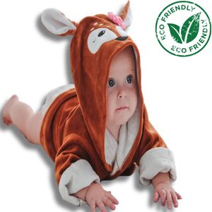 BoefieBoef Hert Eco Dieren Badjas voor Baby's & Peuters 0-2 Jaar - Hypoallergene Bamboe Kinderbadjas met Dieren Capuchon – Perfecte Ochtendjas als Duurzaam Kraamcadeau - Bruin