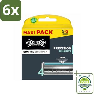 Wilkinson Sword - Navulmesjes - Quattro Essential Sensitive - Zacht - 7 mesjes - Voordeelverpakking - 6 stuks - Scheermesjes - Scheermes