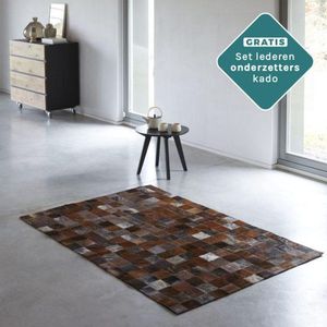 Donkerbruin koeienhuid patchwork vloerkleed 180x120 cm - Dierenhuid patchwork tapijt - Koevel vloerkleed koehuid - Koeienvacht patchwork koeienvel