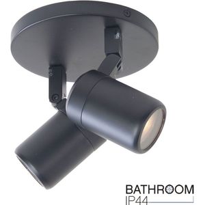 Ronde badkamerspot Rain | 2 lichts | zwart | glas / metaal | GU10 | Ø 15 cm | IP44 | zwenk- en kantelbaar | modern design