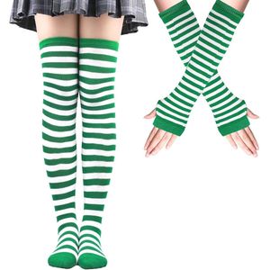 Mayoii Thigh High Socks Fingerless Gloves Set, Long Socks for Women Girls Arm Leg Warmer