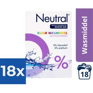 Neutral 0% Kleur Parfumvrij Waspoeder - 18 wasbeurten - 1-188 kg - Wasmiddel - Voordeelverpakking 18 stuks
