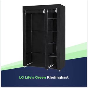 LG Life's Green Opvouwbare Kleerkast ��– Kledingrek met 5 Legplanken en Ophangstang – Stoffen kledingkast – 140KG Draagvermogen – 110x45x175CM – Zwart