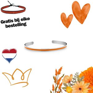 Key Moments 8KM B00529 Stalen Open Bangle - One-size (60 x 50 x 4 mm) - Koningsdag - Zilverkleurig / Oranje