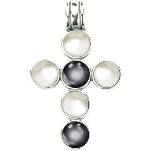Symbols 9SY 0046 Zilveren Kruis - Parelmoer - 36*20mm - Wit - Zilverkleurig