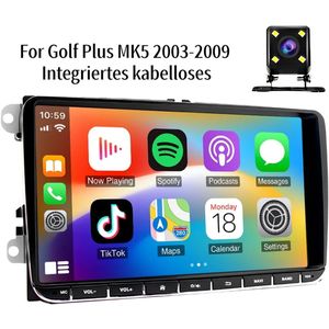 9in Car Stereo Radio GPS Navigation Head Unit 2+32G for Golf Plus MK5 2003-2009, Integriertes kabelloses CarPlay Android Auto Bluetooth WiFi FM SWC + AHD Backup Camera